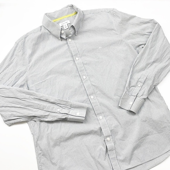 Calvin Klein gray/white striped long sleeve button down shirt - Picture 1 of 5